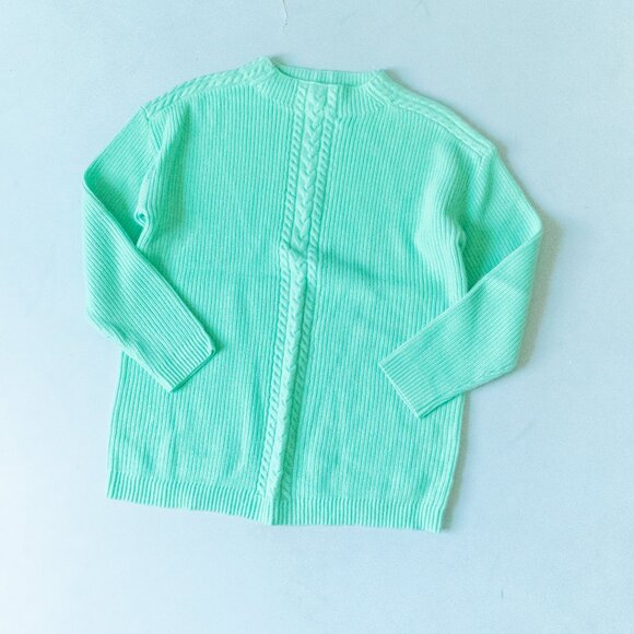 LIKE NEW Talbots Seafoam Green Wool Mock Neck Cable Knit Sweater Size Large - Picture 1 of 8